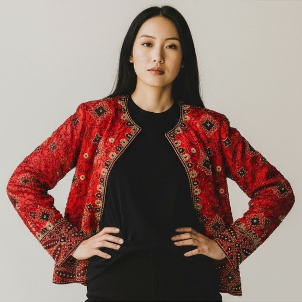 Glass Beaded Silk And Sequin Jacket